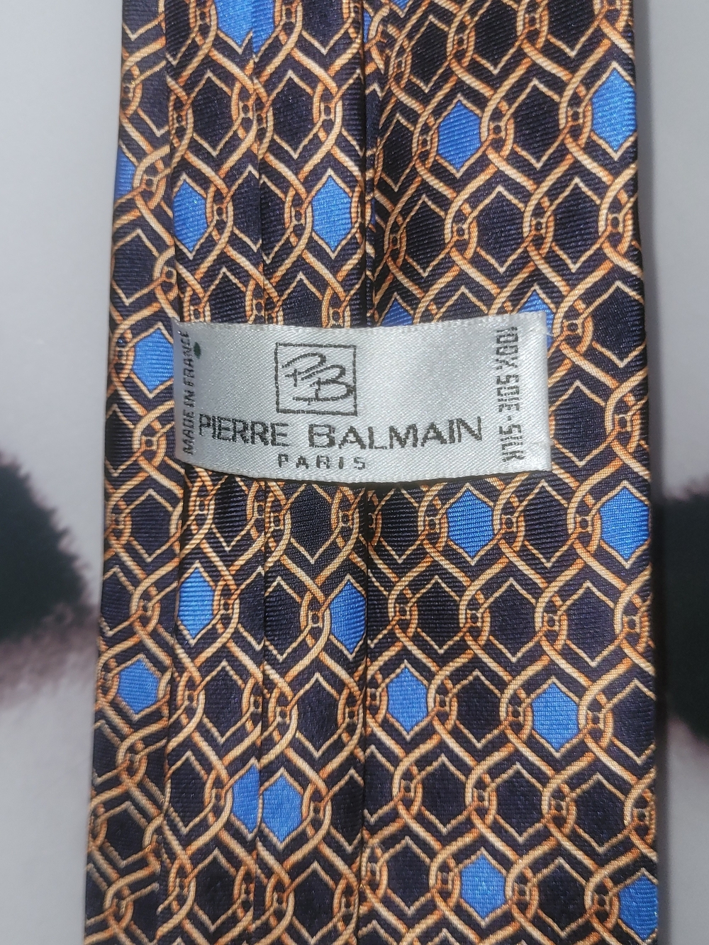 Balmain Black, Gold & Blue Silk Tie